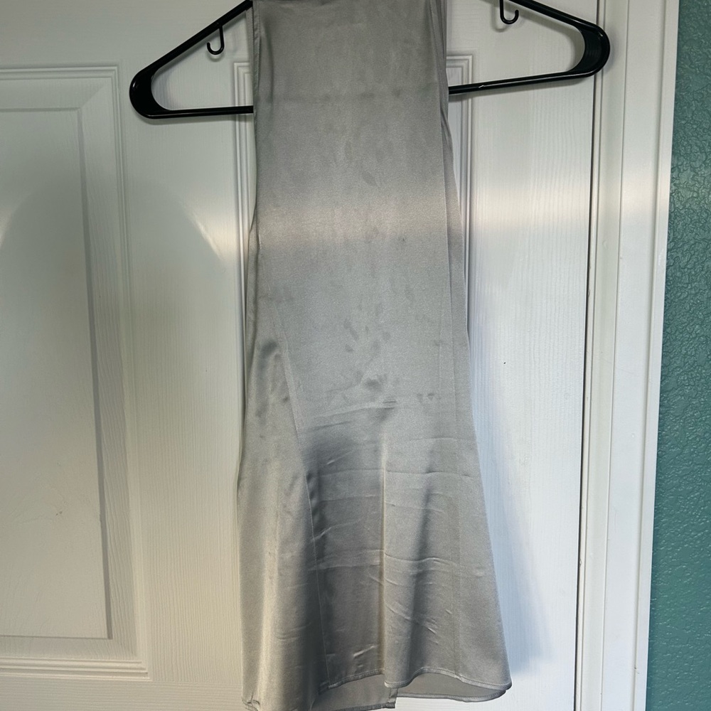 Ann Taylor Silver Silk Wrap Blouse - Picture 3 of 7